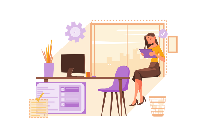 Business woman working in office  Illustration