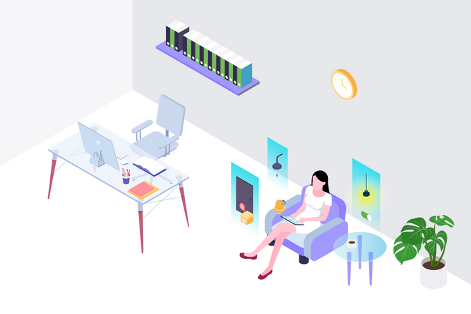 Business woman working in smart office Illustration