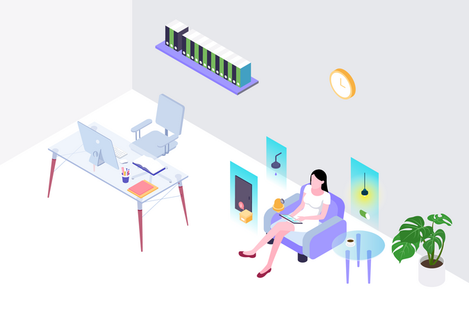 Business woman working in smart office  Illustration