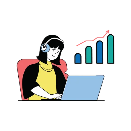 Business woman working on analytics  Illustration