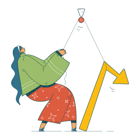 Business woman working on business loss Illustration