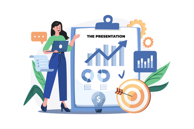 Business woman working on business presentation  Illustration