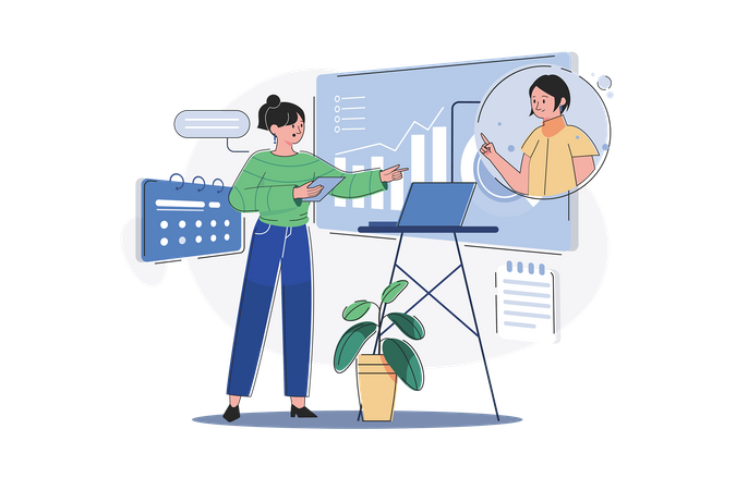 Business Woman Working On Business Presentation  Illustration