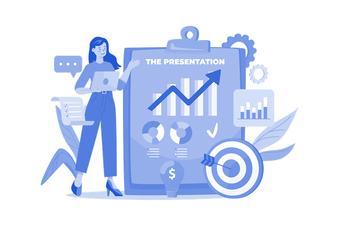 Business woman working on business presentation  Illustration