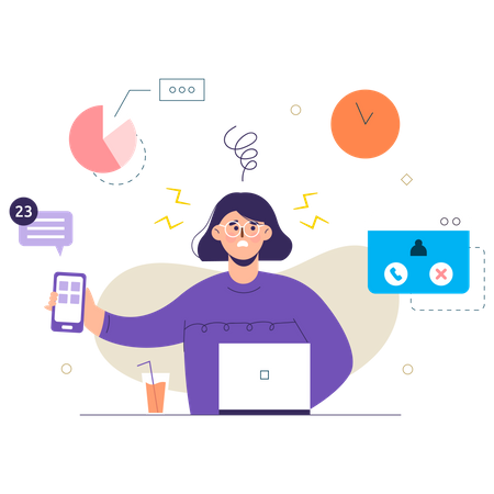 Business woman working on business task  Illustration