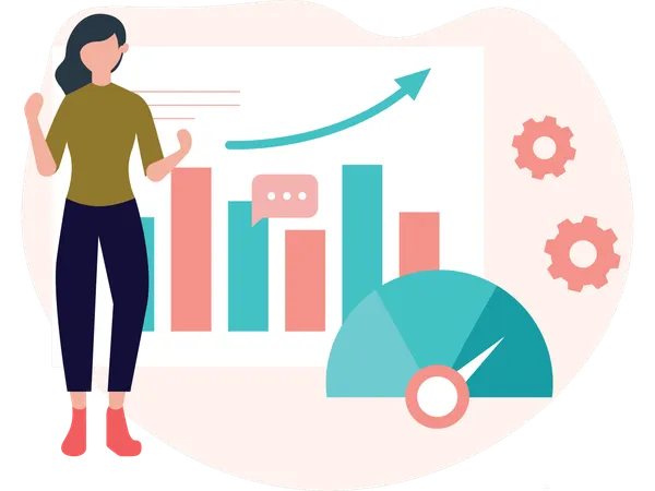 Business woman working on Chart analysis  Illustration