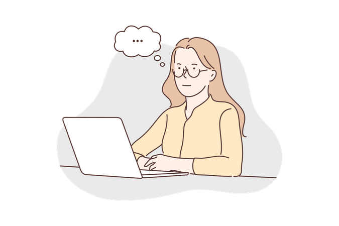 Business woman working on computer  イラスト