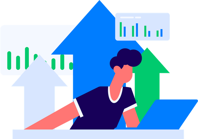 Business woman working on data analysis  Illustration