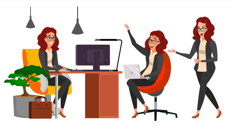 Business Woman Working On Desk  Illustration