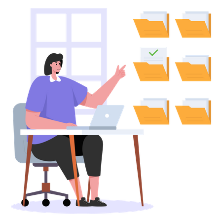 Business woman working on file management Illustration