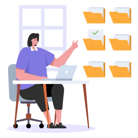 Business woman working on file management Illustration