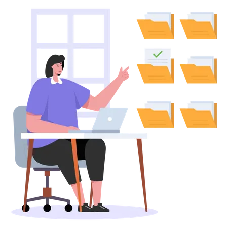 Business woman working on file management  Illustration