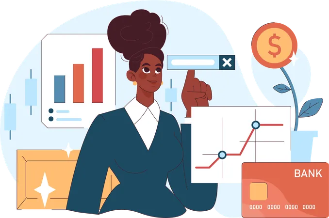 Business woman working on financial analysis  Illustration