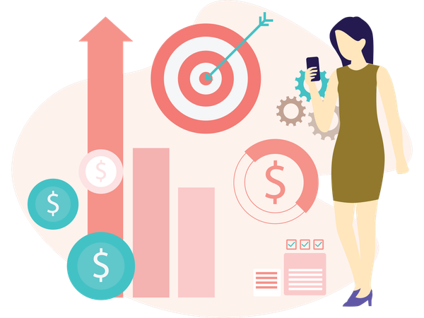 Business woman working on Goals  Illustration