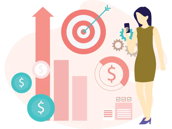 Business woman working on Goals  Illustration