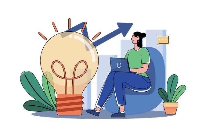 Business Woman Working On Idea Generation  Illustration