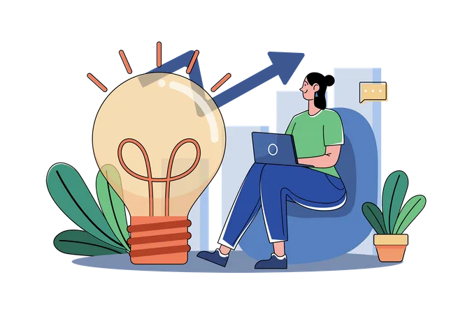 Business Woman Working On Idea Generation  Illustration