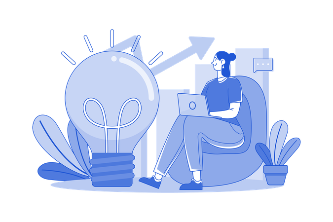 Business Woman Working On Idea Generation  Illustration