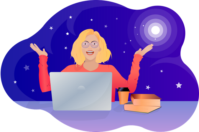 Business woman working on laptop  Illustration