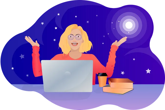 Business woman working on laptop  Illustration