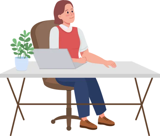 Employee At Desk Semi Flat Color Vector Character Posing Figure Full Body Person On White Corporate Work Isolated Modern Cartoon Style Illustration For Graphic Design And Animation Illustration
