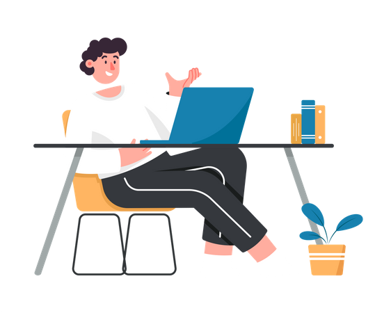 Business Woman Working on Laptop Illustration