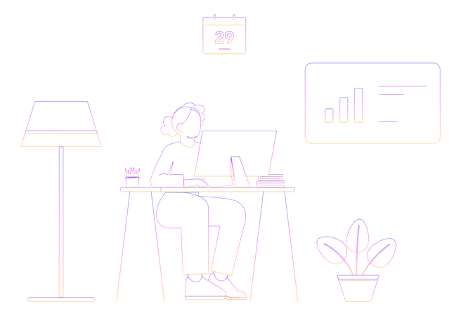 Business woman working on laptop  Illustration