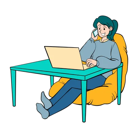 Business Woman Working On Laptop  Illustration