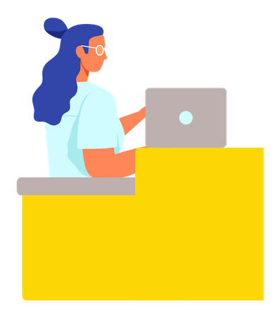 Business woman working on laptop  Illustration