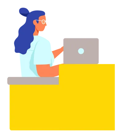 Business woman working on laptop  Illustration