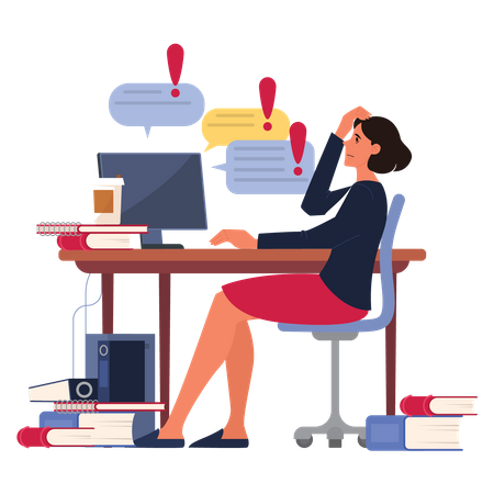 Business woman working on laptop  Illustration