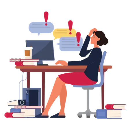 Business woman working on laptop  Illustration