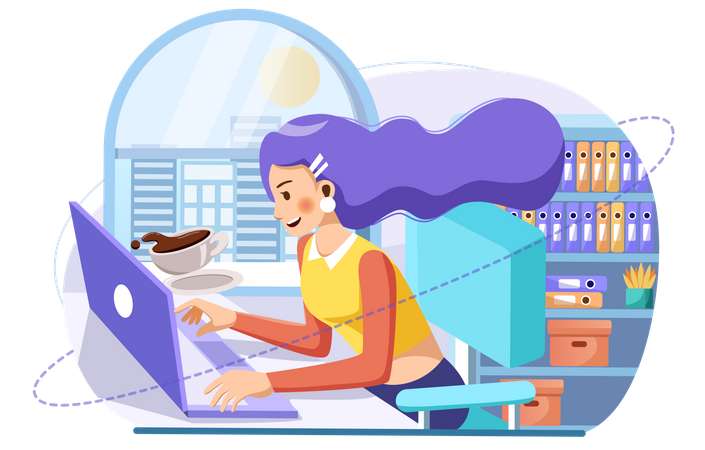 Business woman working on laptop  Illustration