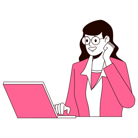 Business Woman Working on laptop  Illustration