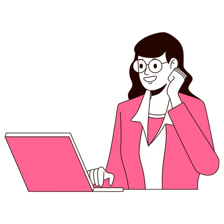 Business Woman Working on laptop  Illustration