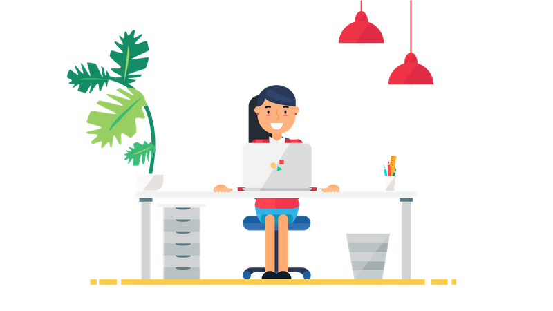 Business woman working on laptop  Illustration