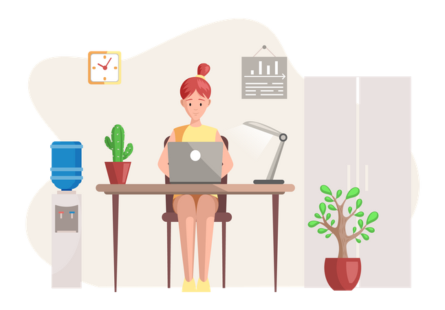 Business woman working on laptop  Illustration