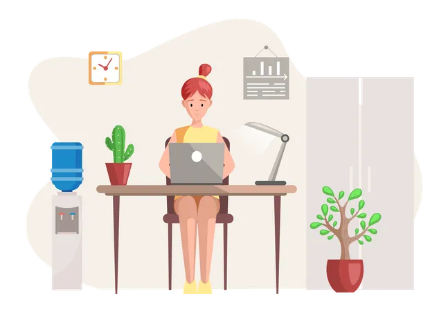 Business woman working on laptop  Illustration