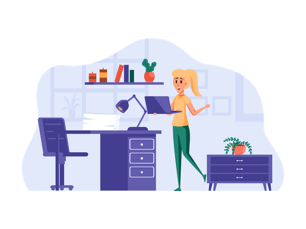 Business woman working on laptop  Illustration