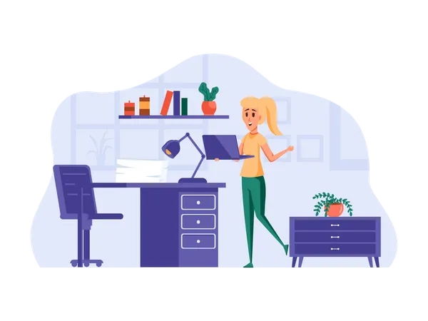 Business woman working on laptop  Illustration