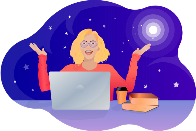 Business woman working on laptop  Illustration