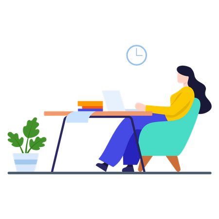 Business woman working on laptop  Illustration