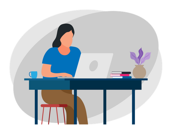 Business woman working on laptop  Illustration