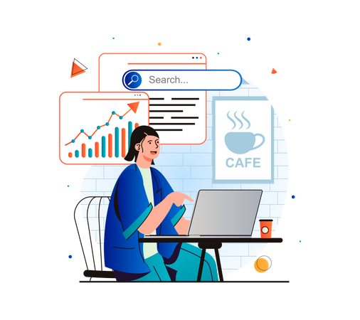 Business woman working on laptop  Illustration