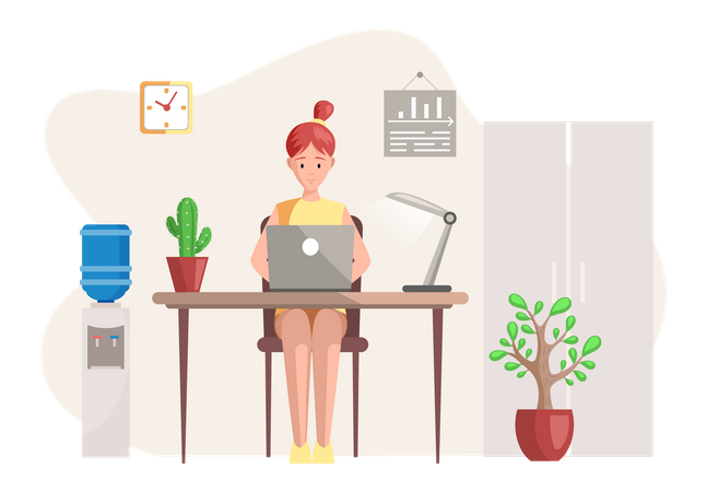 Business woman working on laptop  Illustration