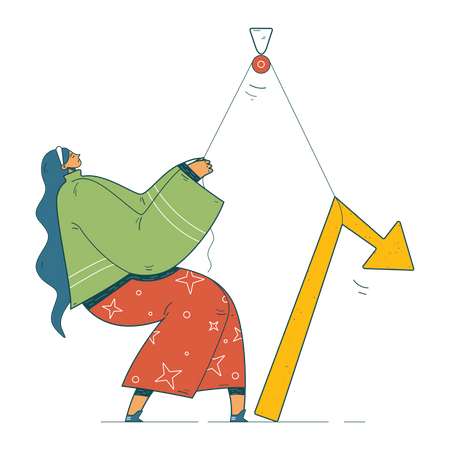 Business woman working on business loss  Illustration