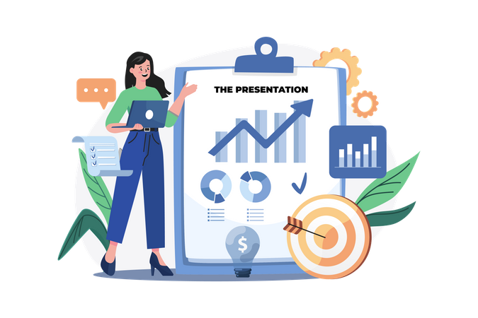 Business woman working on business presentation  Illustration