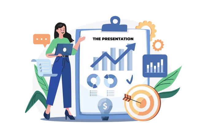 Business woman working on business presentation  Illustration