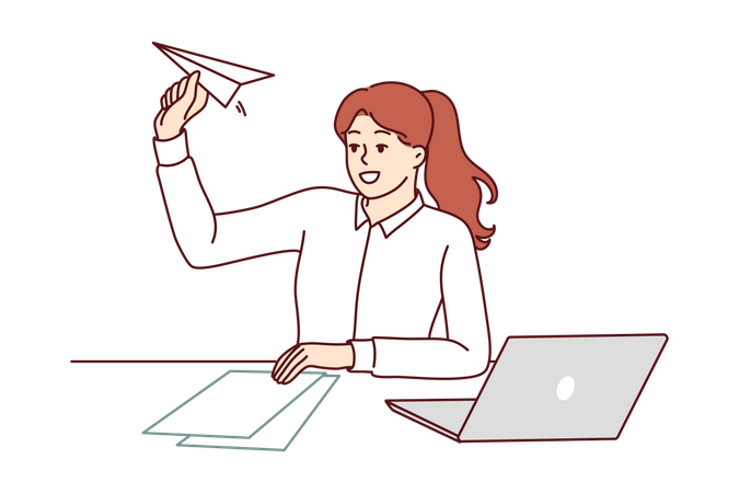 Business woman working on startup  Illustration