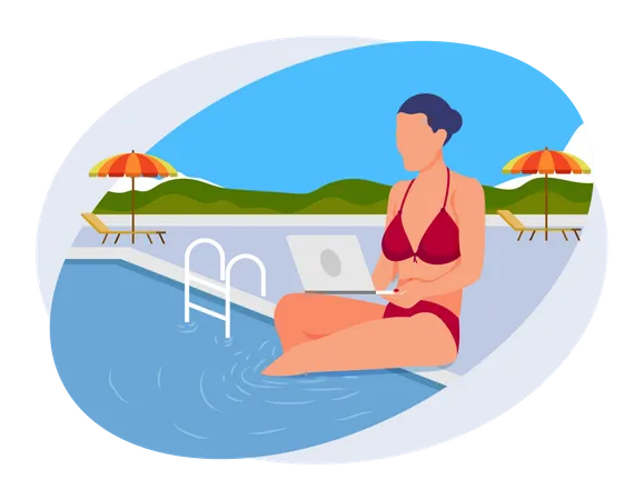 Business woman working on vacation Illustration